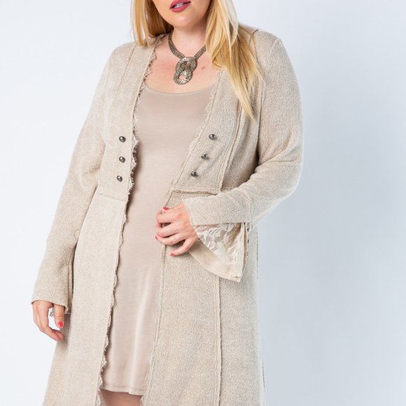 VOCAL BROWN cardigan duster western studded military MAGNOLIA BOHEMIAN WRAP S-3X - Picture 15 of 16